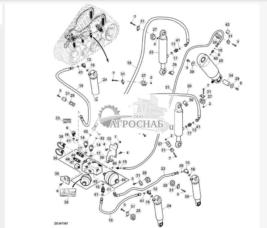 Цилиндры и шланги гусеницы, 26 дюймов 